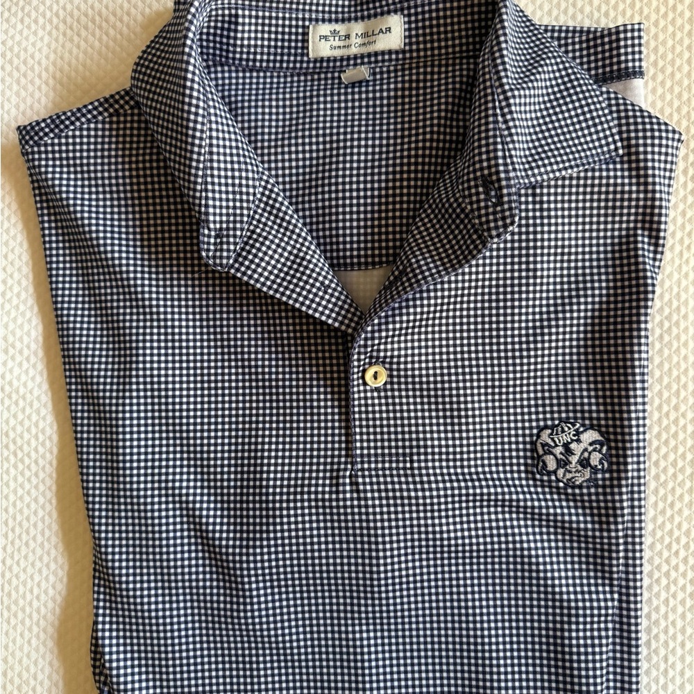 Peter Millar Navy and White UNC Gingham Polo